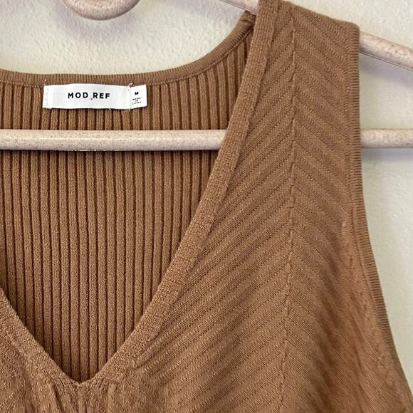 Mod Ref Janine sheath midi ribbed sweater dress neutral minimalist fall brown M - Picture 3 of 11